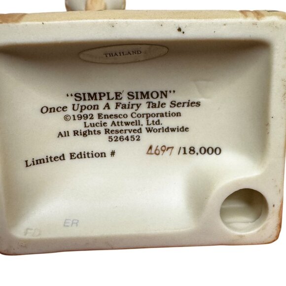Vtg Enesco 1992 Simple Simon Figurine Limited Edition 4697/18000 Porcelain 5.5" - Picture 9 of 9